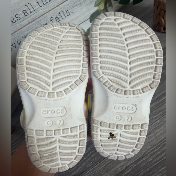 Crocs Kids Rainbow Pink Blue & Yellow Tie Dye Slip On Shoes. Size C 7. - Picture 7 of 9